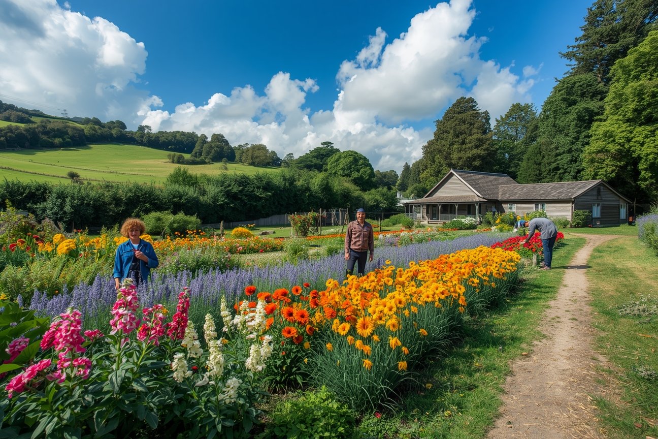 Seasonal flowers growing in greenhouse